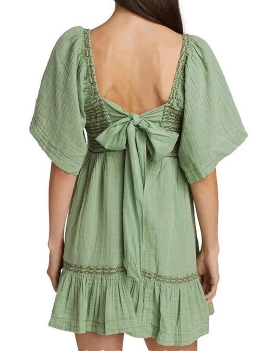 Free People Easy To Love Light Sage Smocked Mini Dress - Picture 3 of 12